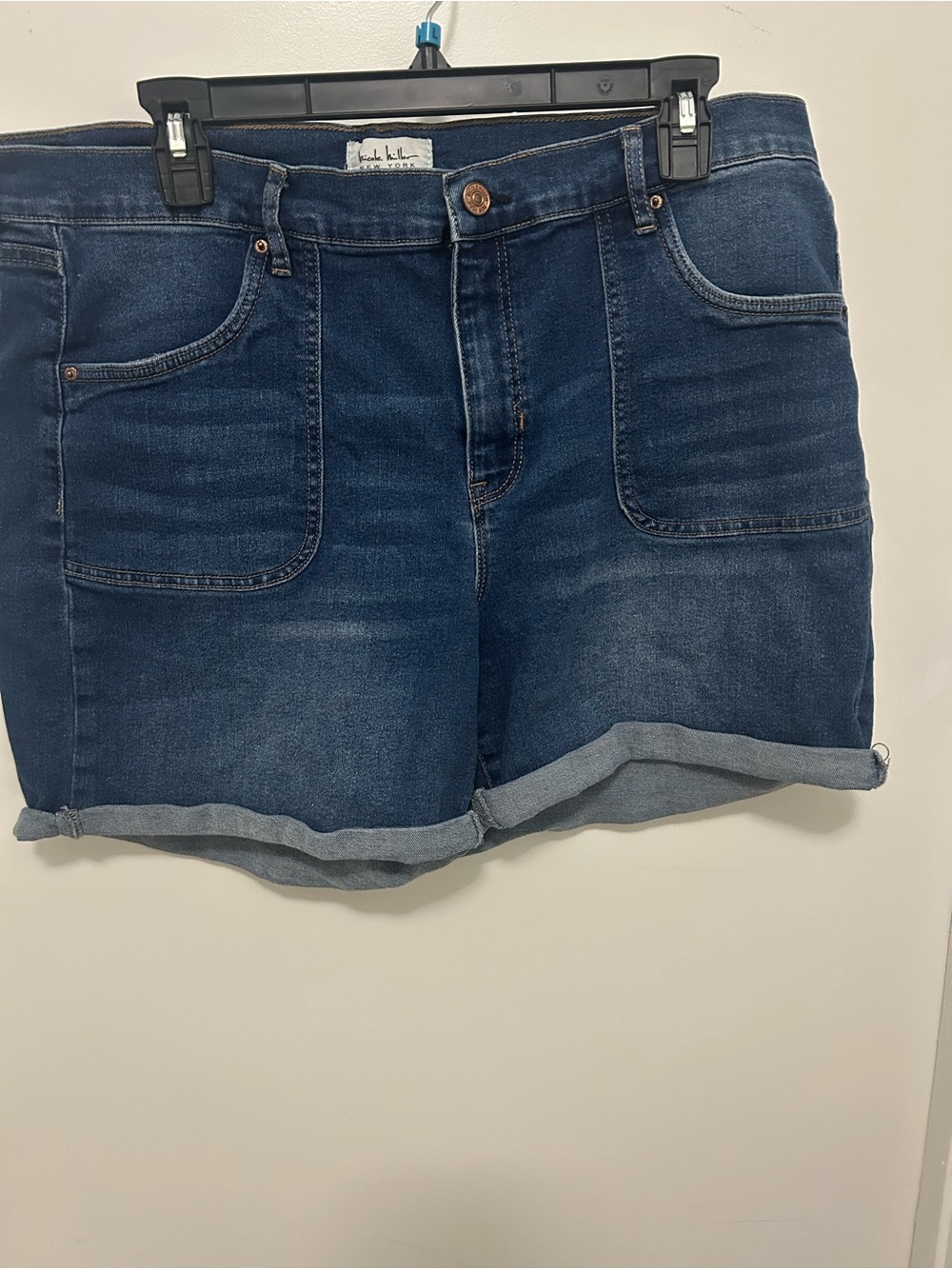 Nicole Miller Dark Blue Rolled-Hem Jean Shorts